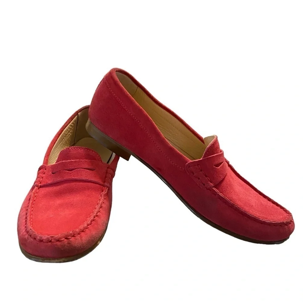 J. Crew James Suede Penny Loafers Red Flats Made In Italy Women’s‎ Size 7
